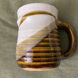 Handcrafted Ceramic Mug Drip ribbed stoneware Brown and Cream UBB